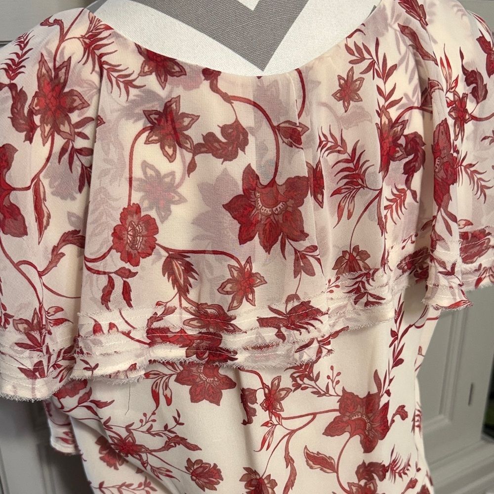 Rebecca Minkoff Floral Ruffle Dress in Red and White Size Large - Picture 10 of 16